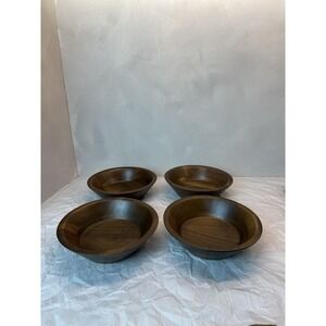 Vintage Walnut Wood Salad Bowl Set Of 4 - Mid Century Modern Style Dinnerware